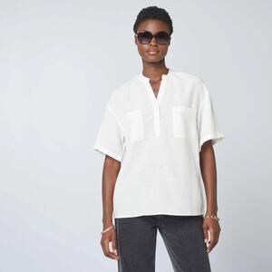 Mersea Split Neck Blouse Women's One Size White Short Sleeve Chest Pocket